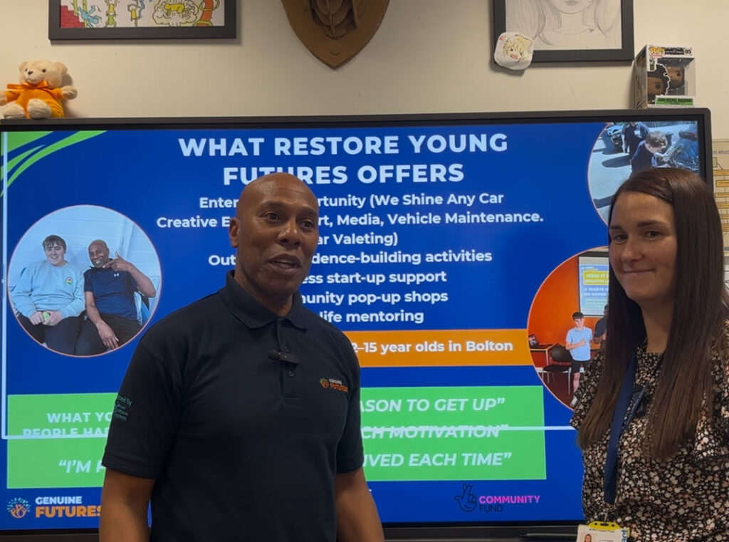 Genuine Futures delivered a Restore Young Futures Meet & Motivate event at Park School Bolton. Teachers praised the session as inspiring, knowledgeable, and true to life. Pupils will soon visit the Young Futures Hub to experience youth-led enterprise, mentoring, and belonging.